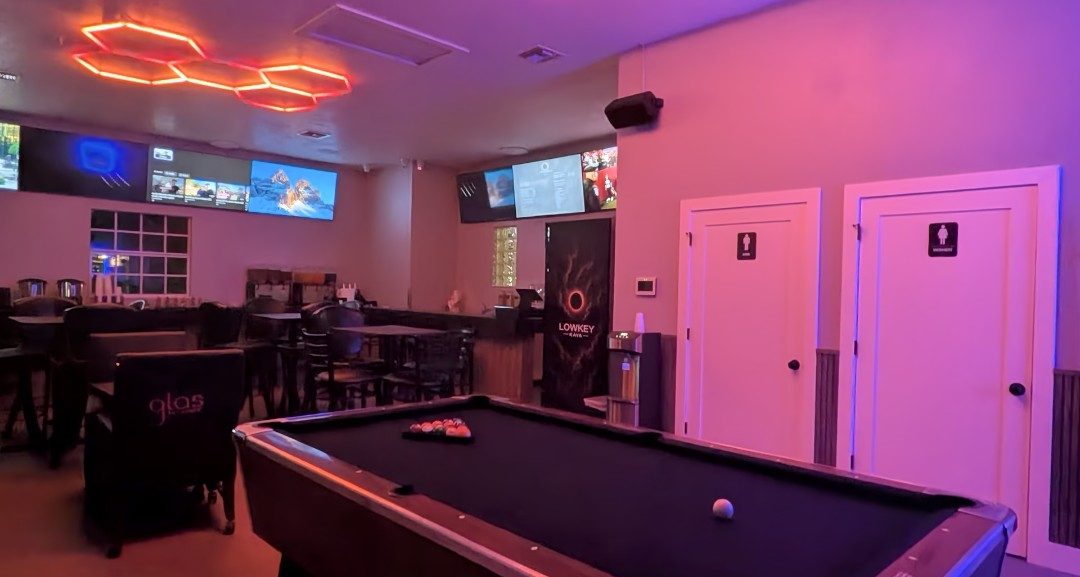 Pool table and gaming area inside Lowkey Kava bar