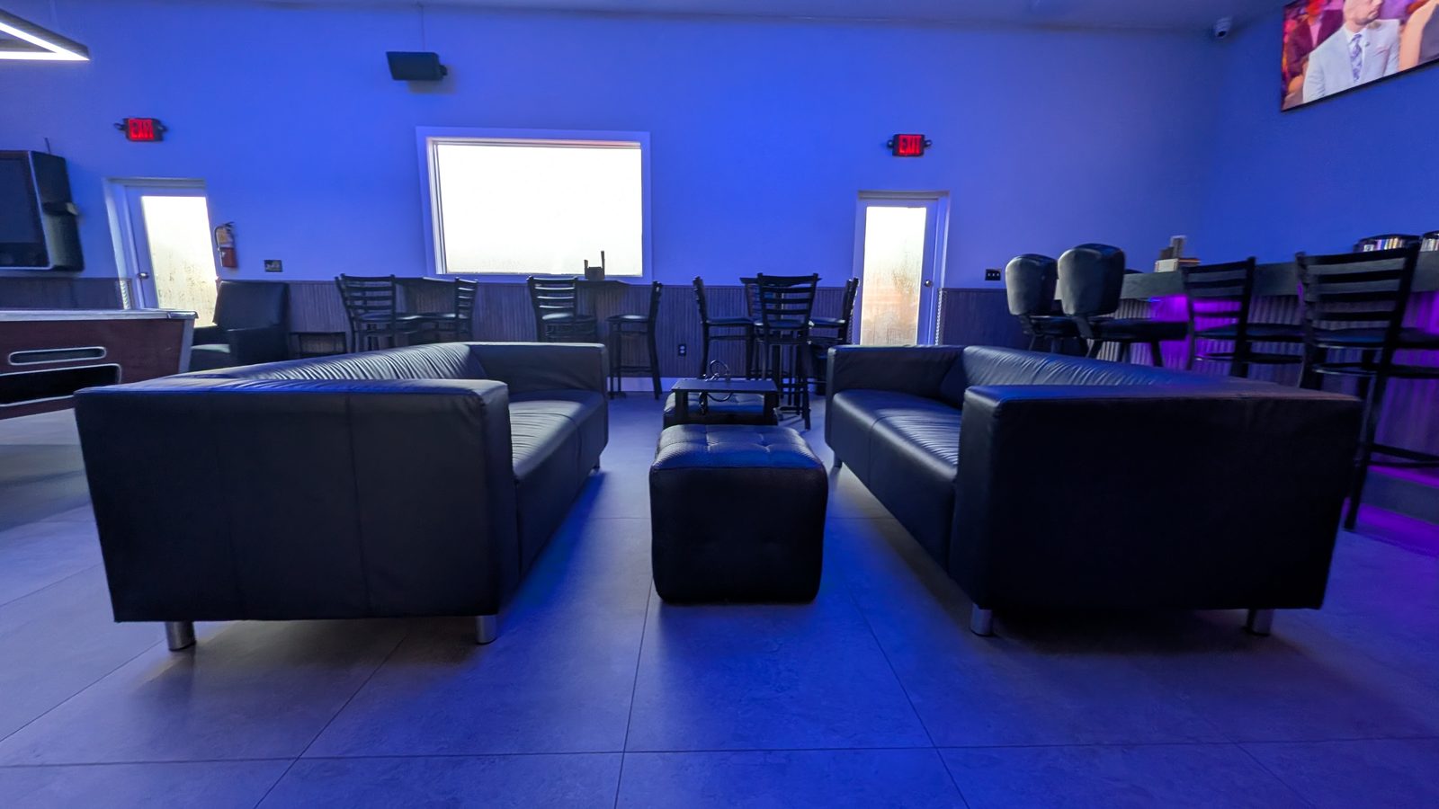 Leather lounge couches inside Lowkey Kava, an alcohol-free kava bar lounge in West Palm Beach